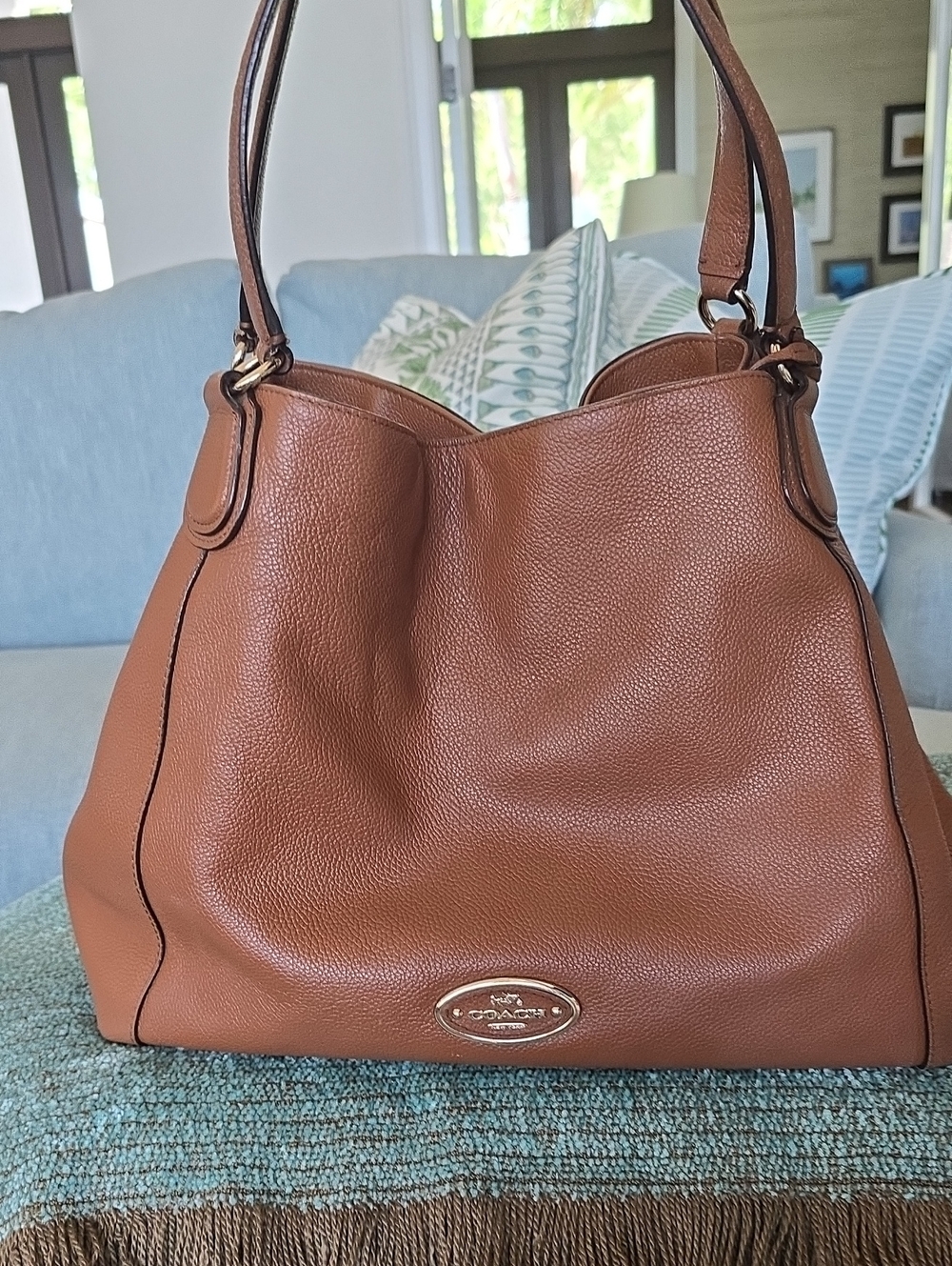 Coach Edie Hobo-style Pebbled Leather Shoulder Bag -Chesnut Brown (Hobo)